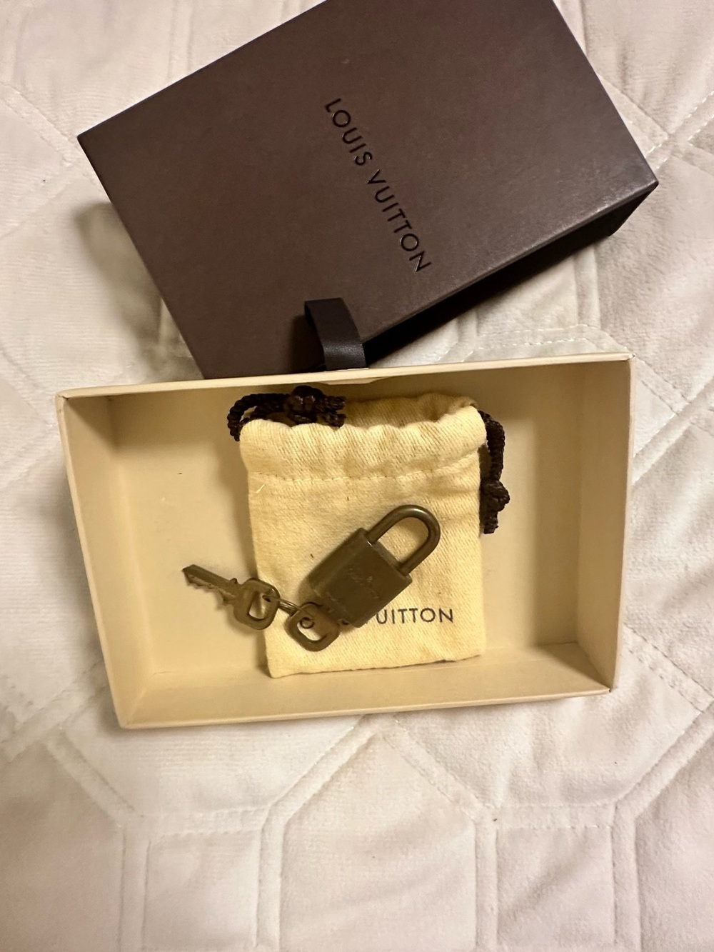 Louis Vuitton Brass Padlock and Keys with Cream Pouch